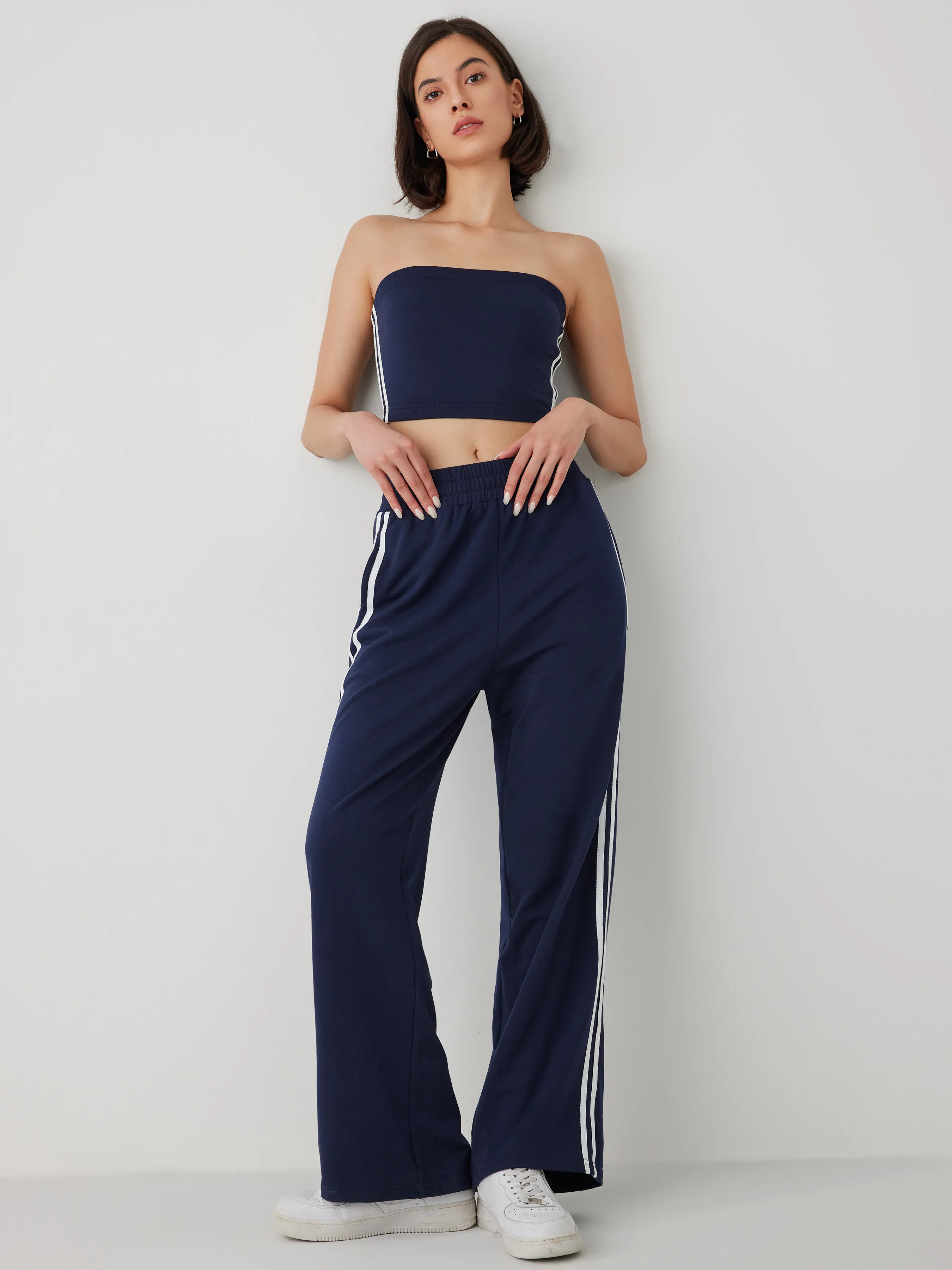  Pantalones de chándal con cintura elástica y ribete contrastante