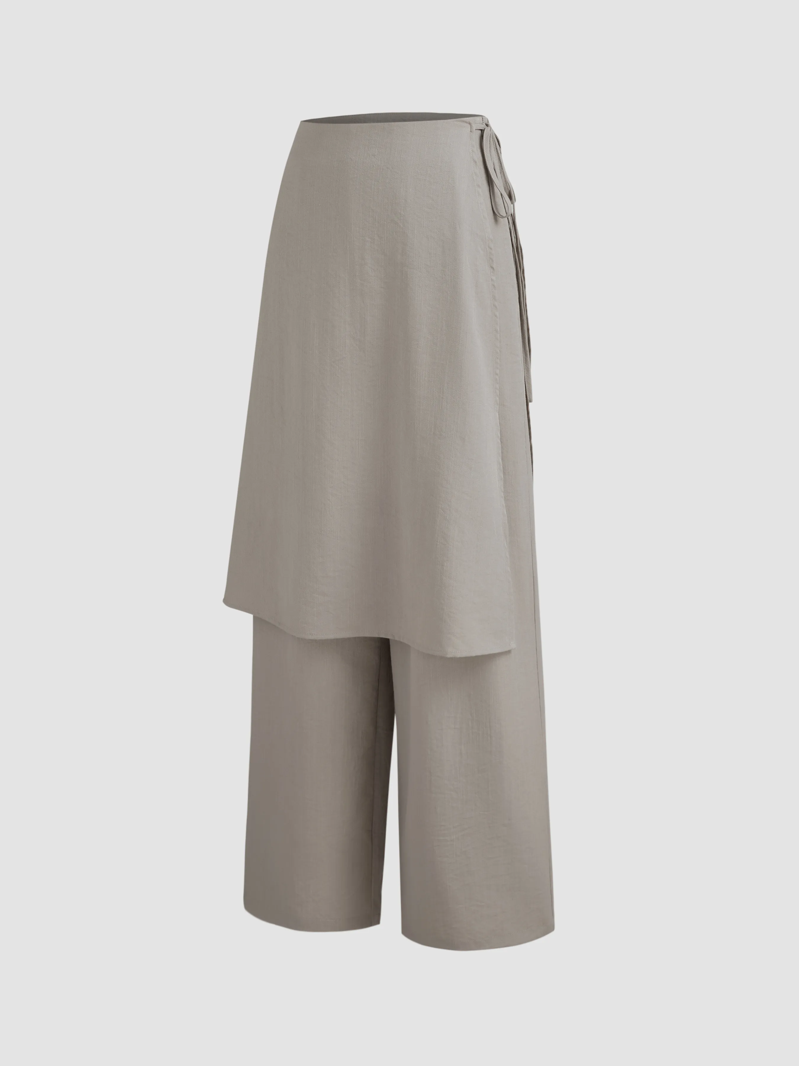 Pantalón ancho tejido de talle medio con nudo sólido