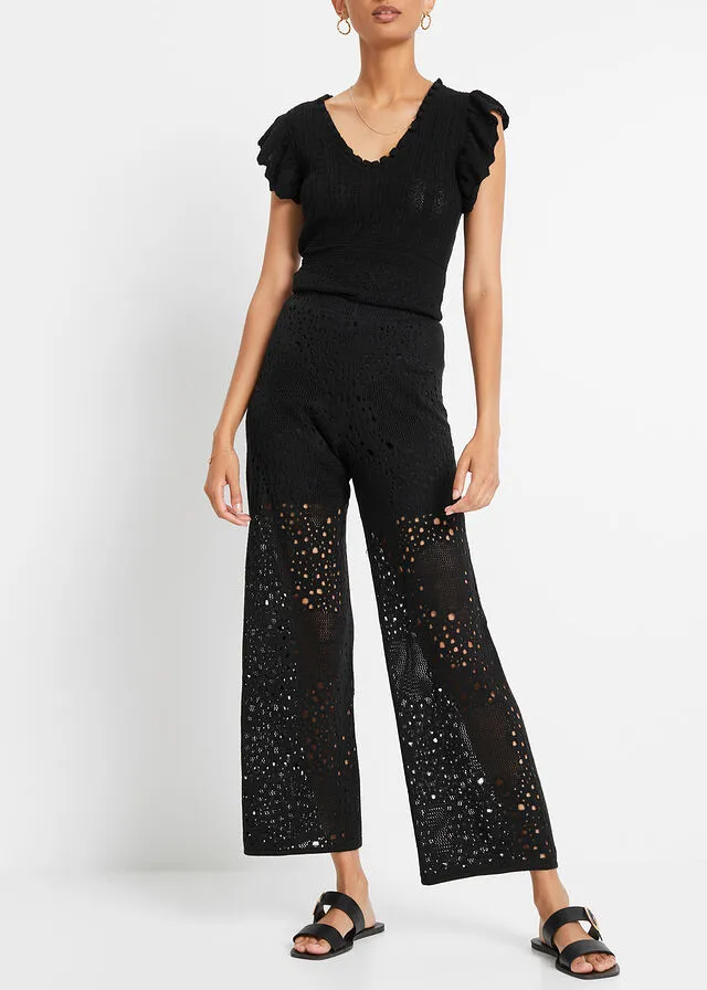 Pantalón de punto con cinturilla elástica Negro