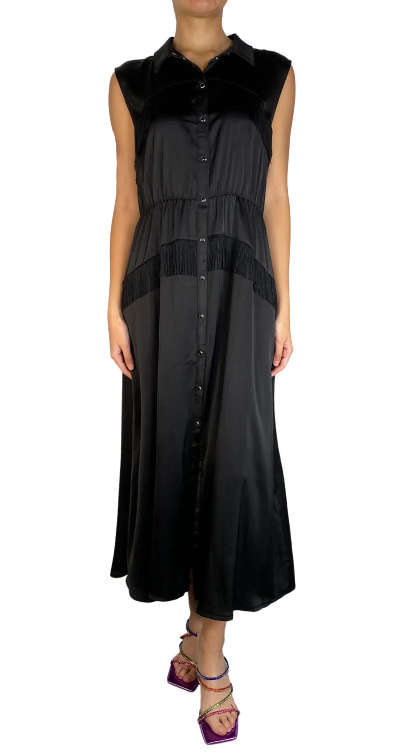 PAOLO CASALINI Vestido Negro Flecos