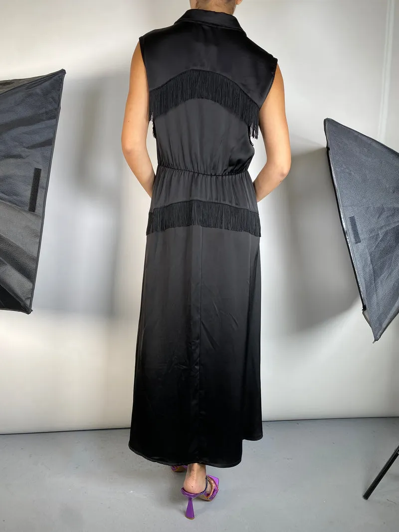 PAOLO CASALINI Vestido Negro Flecos