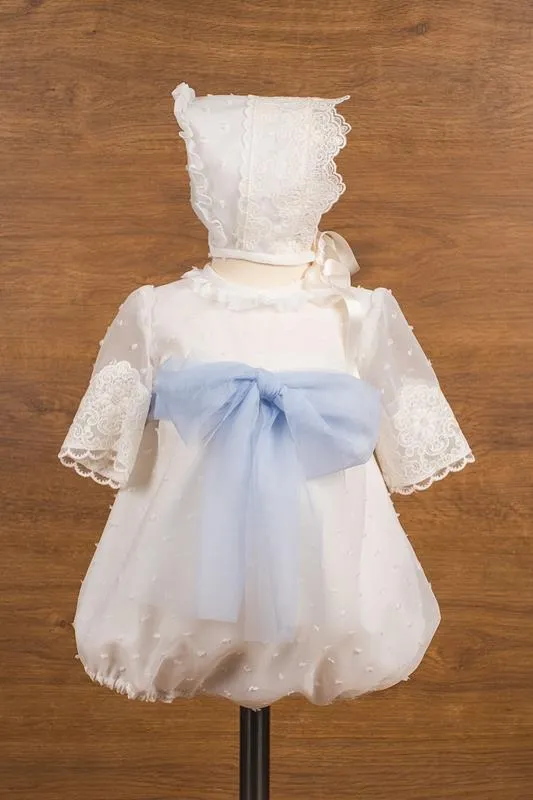 Pelele bautizo plumeti de organza con capota