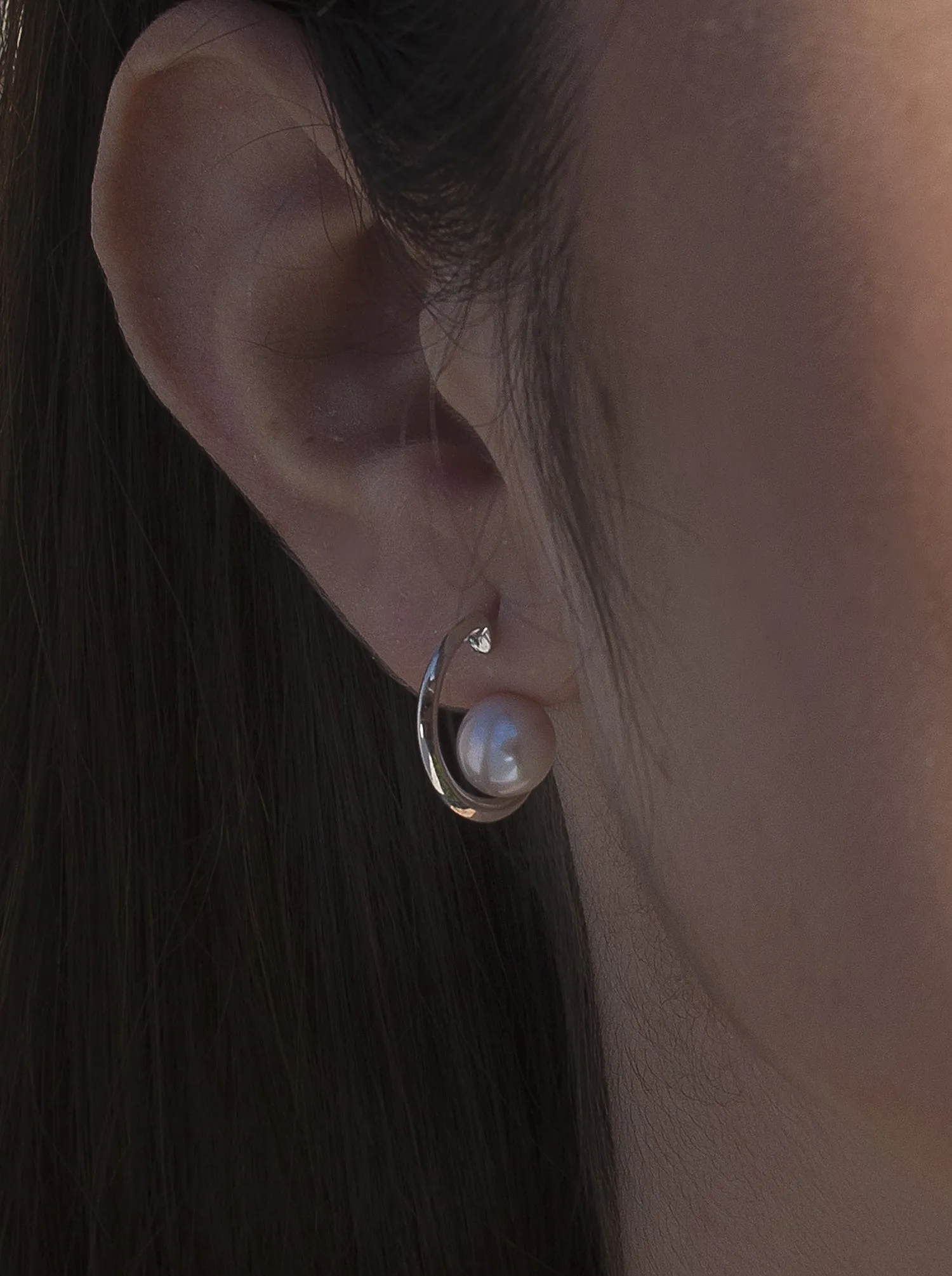 Pendientes aro de plata diseo mini con perla