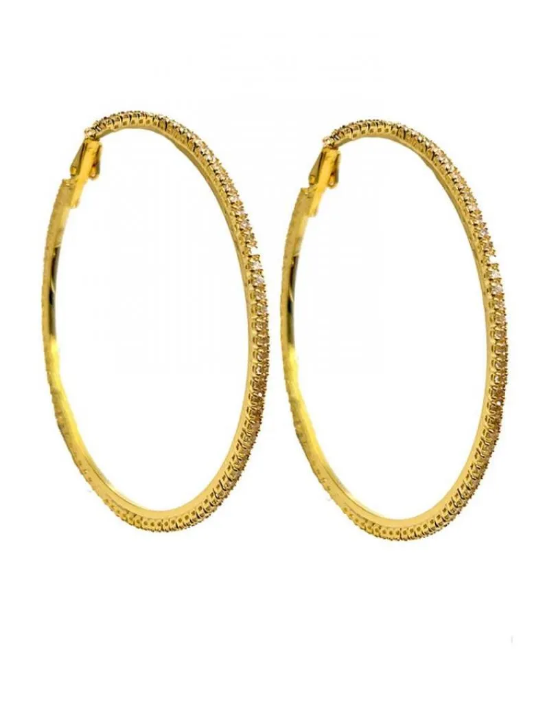 PENDIENTES AROS GRANDES DORADOS CON CIRCONITAS PARA FIESTAS