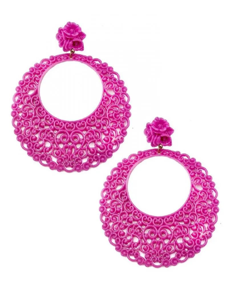 PENDIENTES FUCSIAS DE AROS GRANDES PARA TRAJES DE FLAMENCA