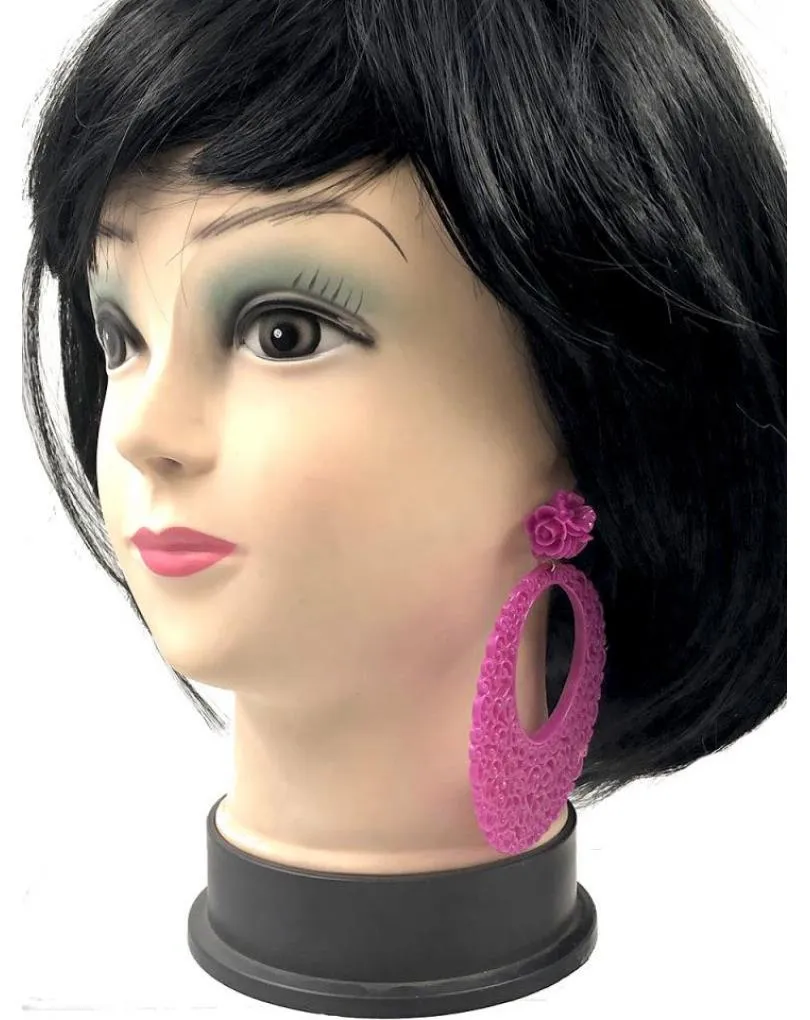 PENDIENTES FUCSIAS DE AROS GRANDES PARA TRAJES DE FLAMENCA