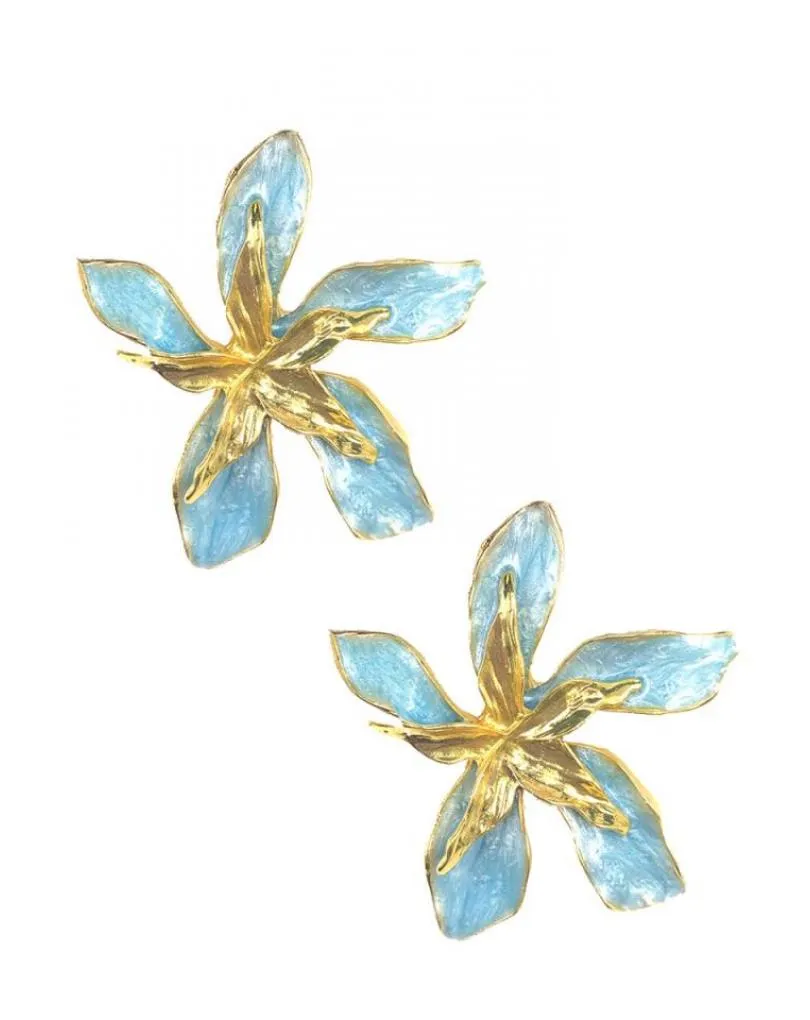 PENDIENTES GRANDES AZULES DE VISTOSA FLOR PARA BODAS