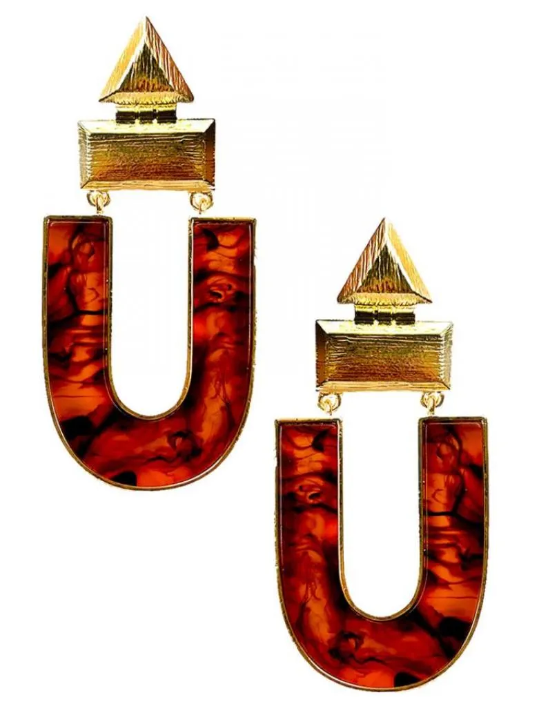 PENDIENTES GRANDES MARRONES IMITACION CAREY DISEÑO ACTUAL