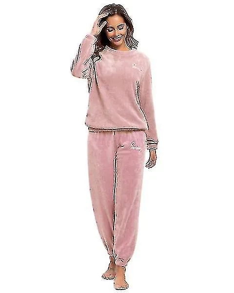 Pijama cálido de invierno más pantalones superiores de lana Cuello redondo Juego de pijamas suaves
