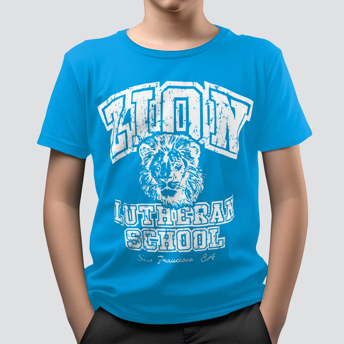 Playera Básica con Estampado de León para Nio, color Azul Cielo