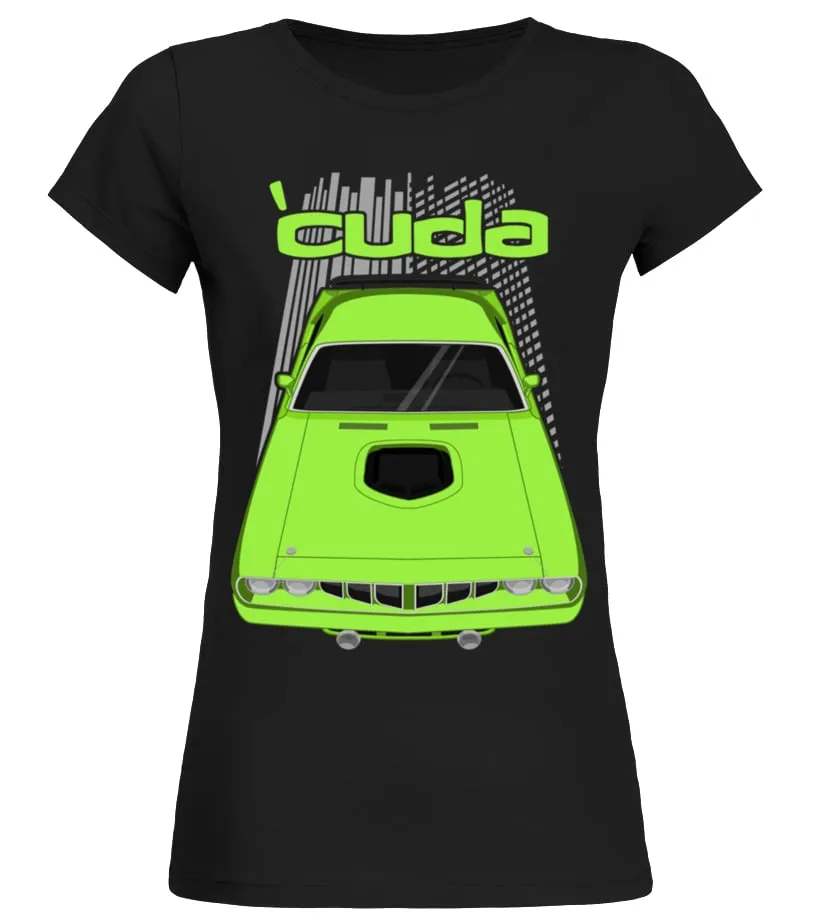 PLYMOUTH BARRACUDA 1971  LIGHT GREEN  CAMISETA CUELLO REDONDO MUJER