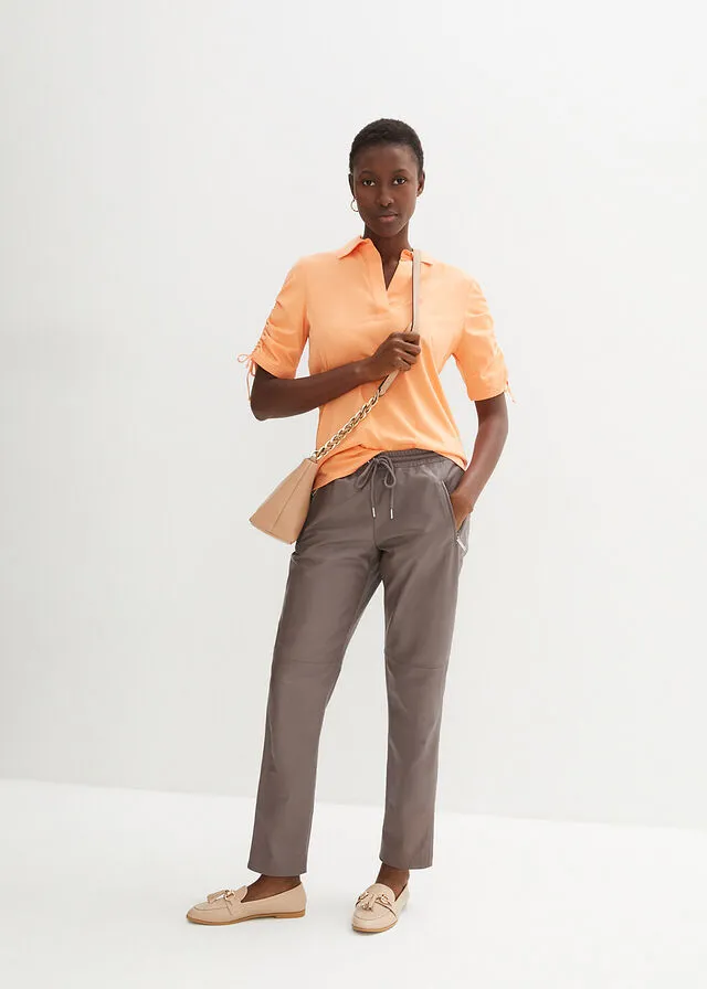 Polo con contenido de seda Naranja suave