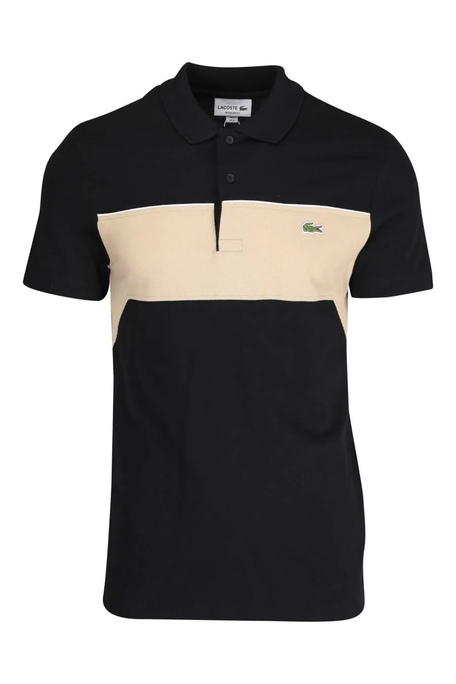 Polo negro con franja beige y minilogo 