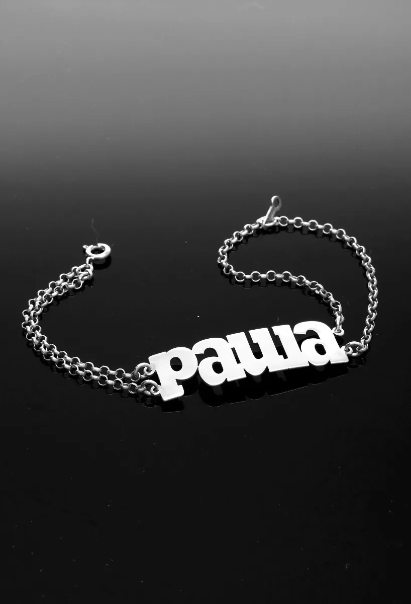 Pulsera de plata con nombre Paula cadena doble