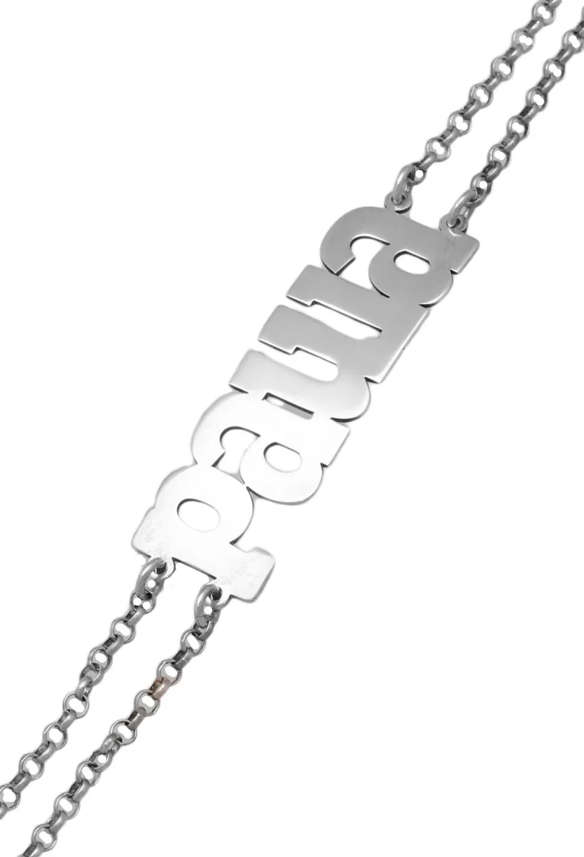 Pulsera de plata con nombre Paula cadena doble