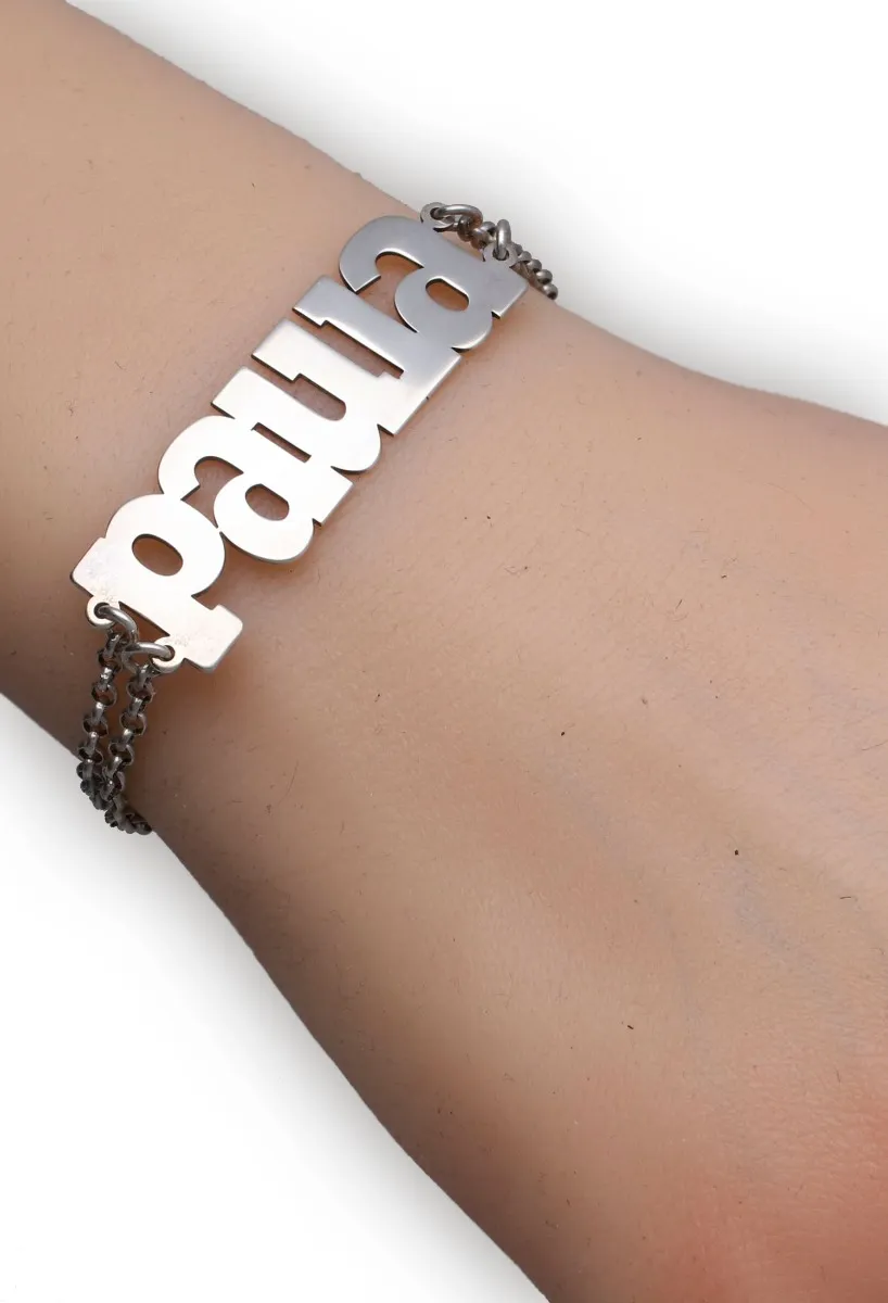 Pulsera de plata con nombre Paula cadena doble