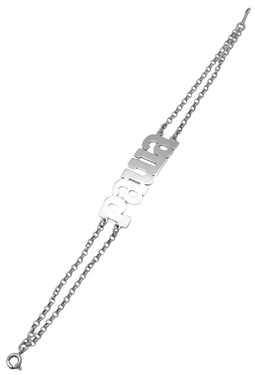 Pulsera de plata con nombre Paula cadena doble