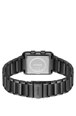 Reloj digital con pulsera de eslabones y esfera negra