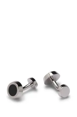 ROUND CUFFLINKS WITH BLACKENAMEL INSERT