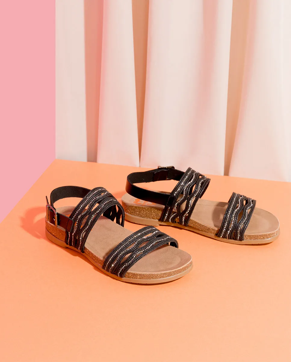 SANDALIA BIO CON PALA TEXTIL PIEL NEGRA DARLA