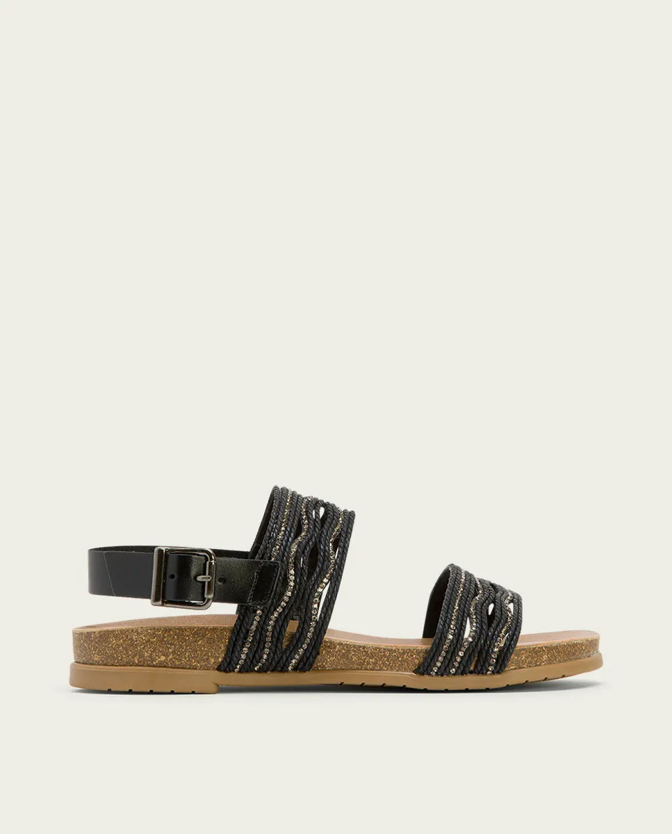 SANDALIA BIO CON PALA TEXTIL PIEL NEGRA DARLA