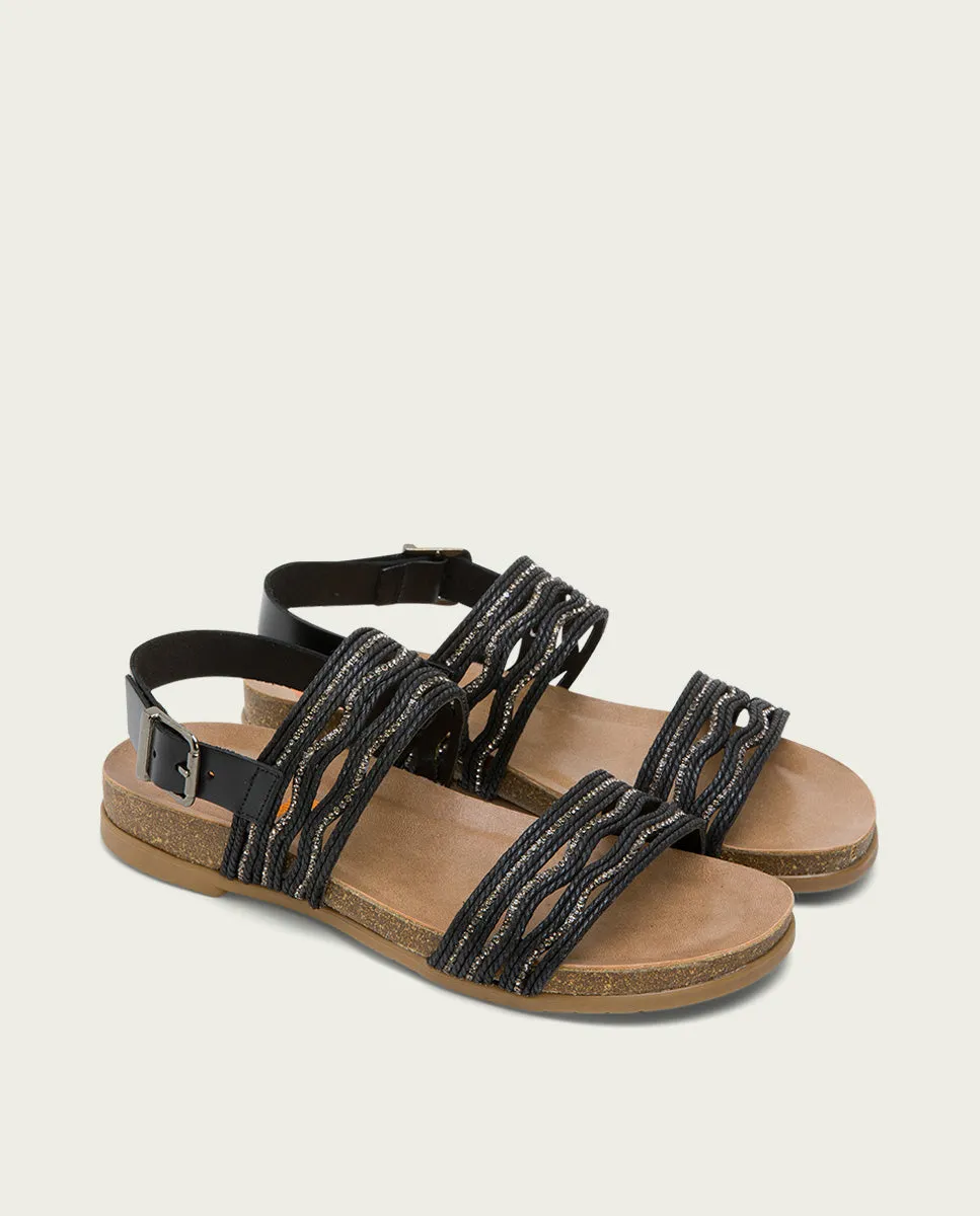 SANDALIA BIO CON PALA TEXTIL PIEL NEGRA DARLA