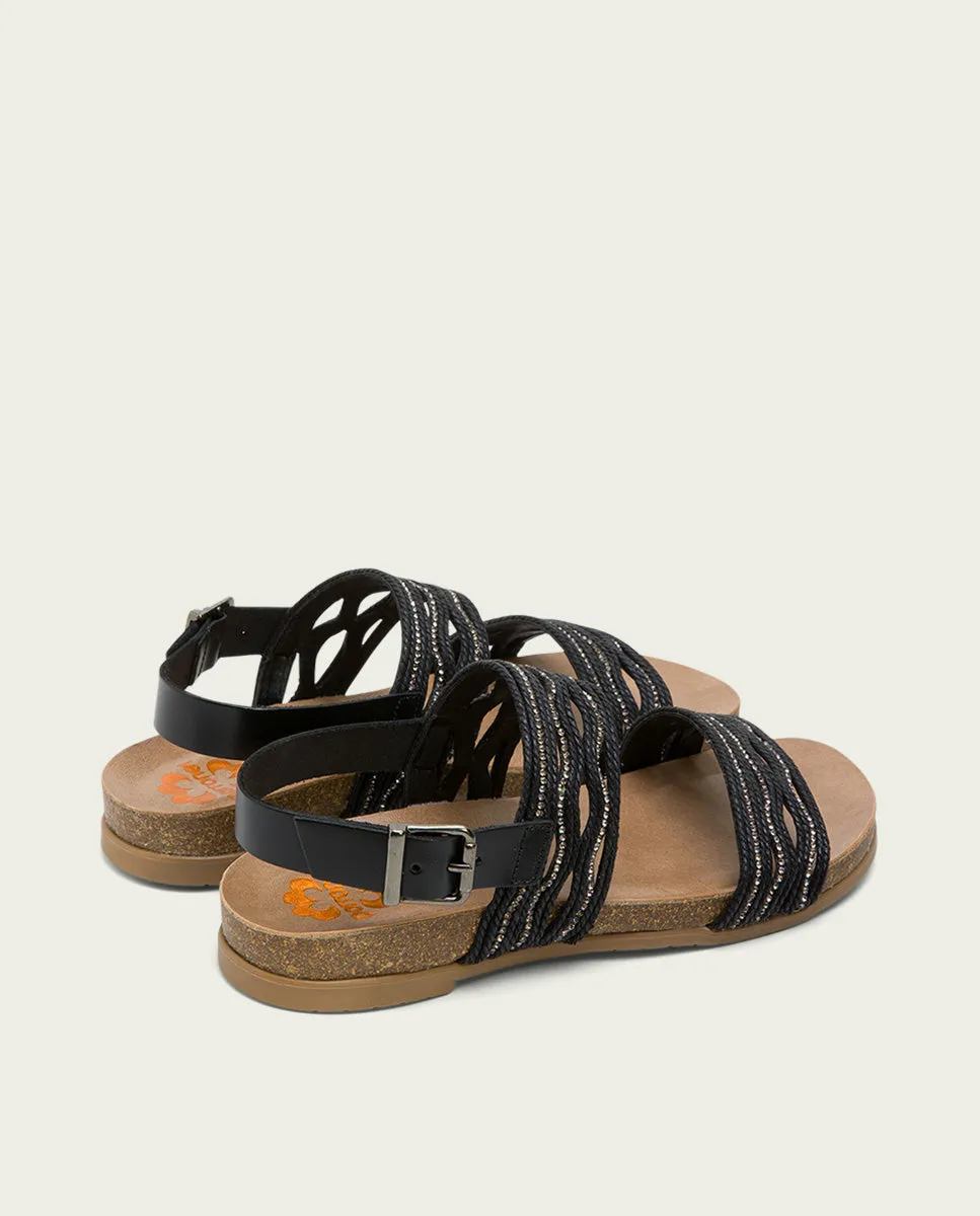 SANDALIA BIO CON PALA TEXTIL PIEL NEGRA DARLA