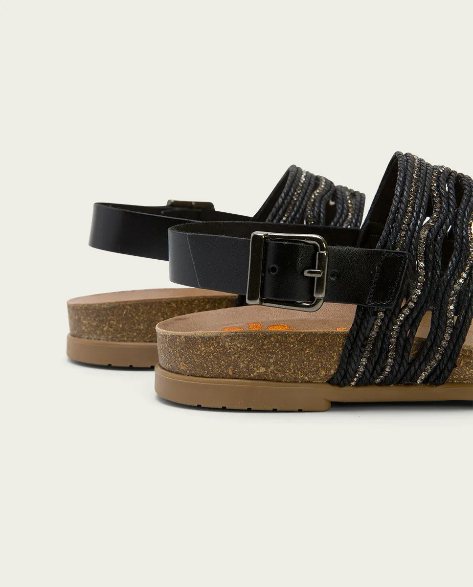 SANDALIA BIO CON PALA TEXTIL PIEL NEGRA DARLA