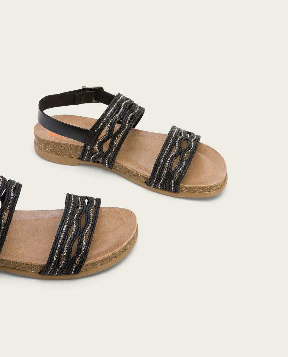 SANDALIA BIO CON PALA TEXTIL PIEL NEGRA DARLA