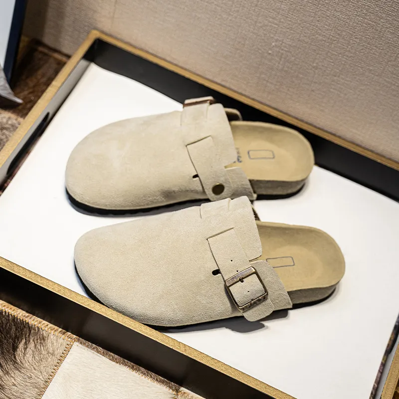 Sandalias de cuero de diseñador Plataforma Tobas Boston Bostons Flip Flop Slippers for Women Buckle Sandal Sandals Sandals Arizo