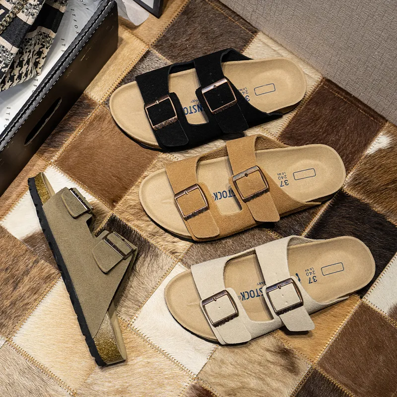 Sandalias de cuero de diseñador Plataforma Tobas Boston Bostons Flip Flop Slippers for Women Buckle Sandal Sandals Sandals Arizo