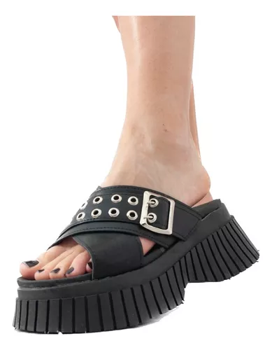 Sandalias Mujer Verano Plataforma Moda Negro Plateado Art800