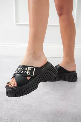 Sandalias Mujer Verano Plataforma Moda Negro Plateado Art800