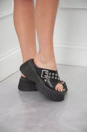 Sandalias Mujer Verano Plataforma Moda Negro Plateado Art800