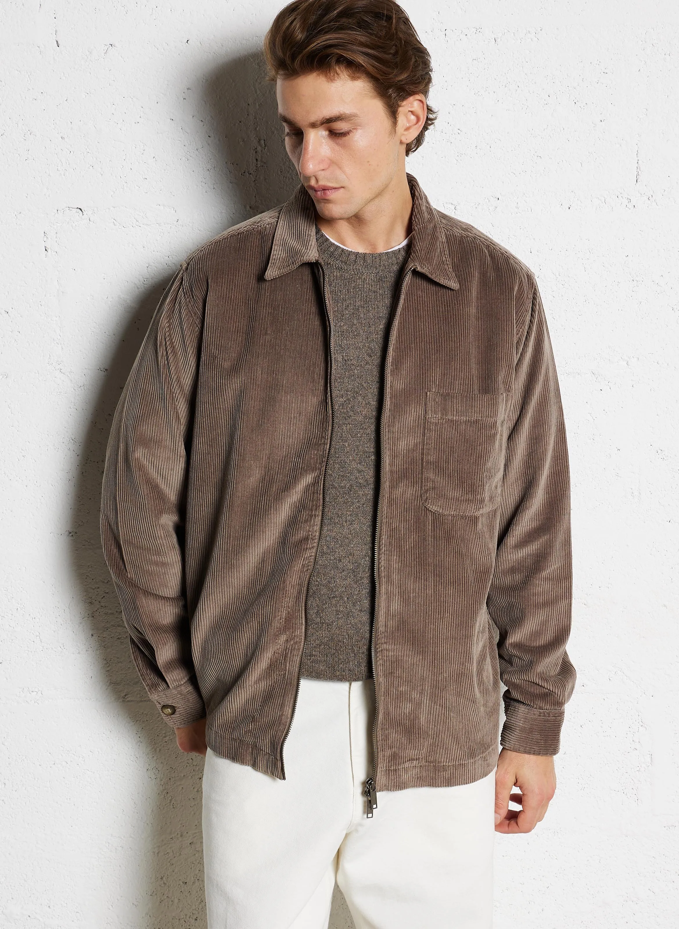 SELECTED Camisa de franela con cremallera en pana en marron