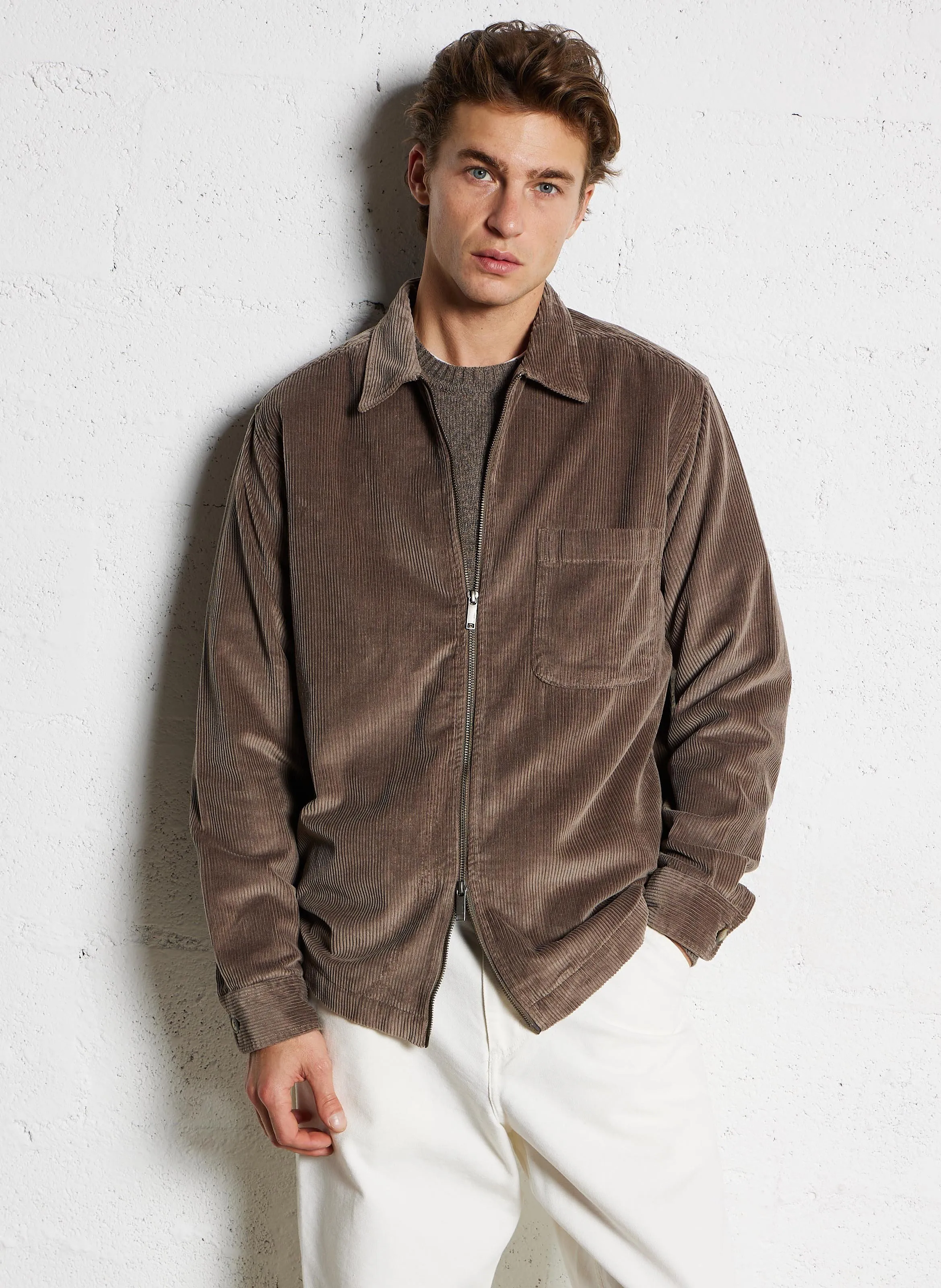 SELECTED Camisa de franela con cremallera en pana en marron