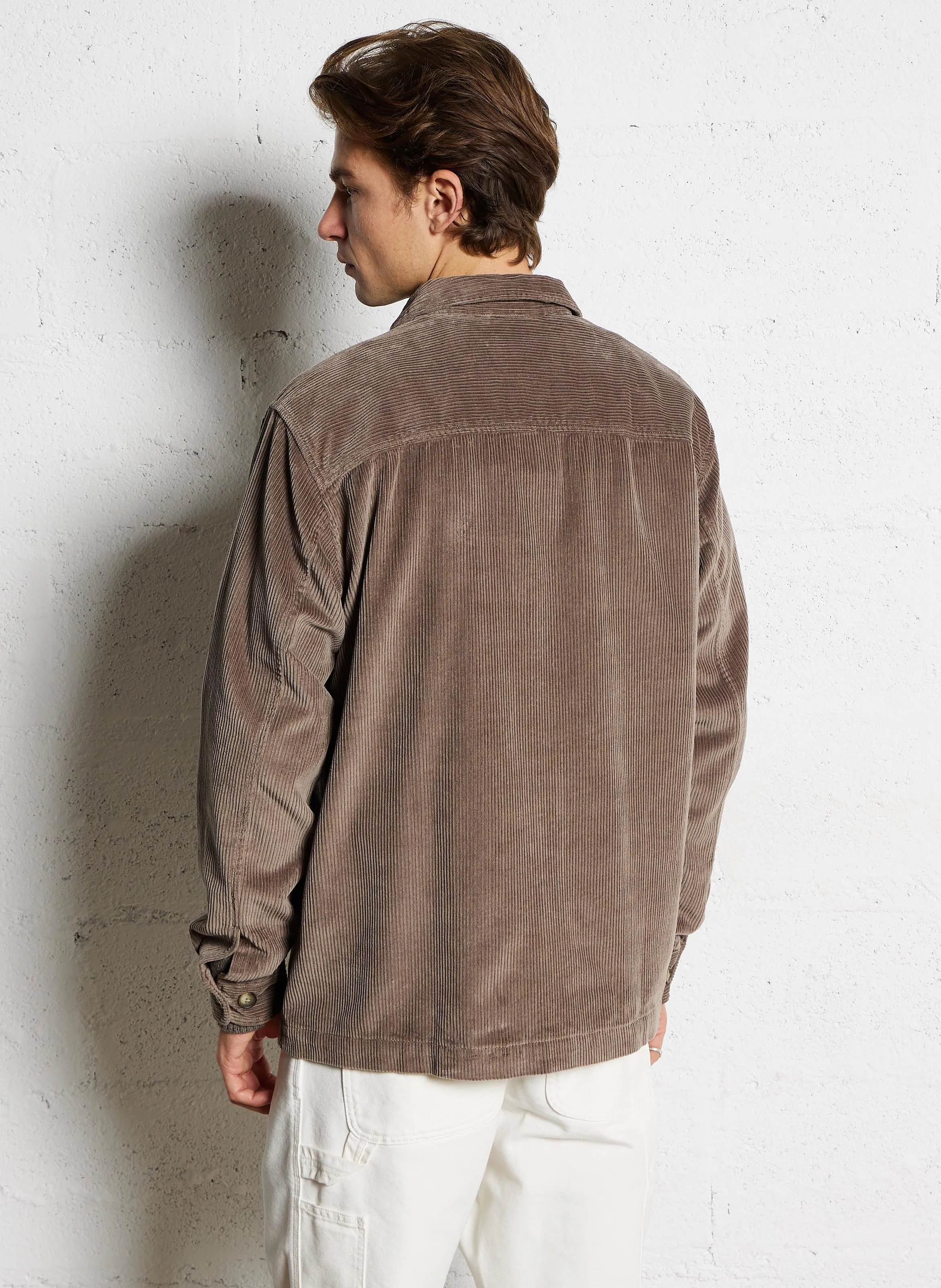 SELECTED Camisa de franela con cremallera en pana en marron