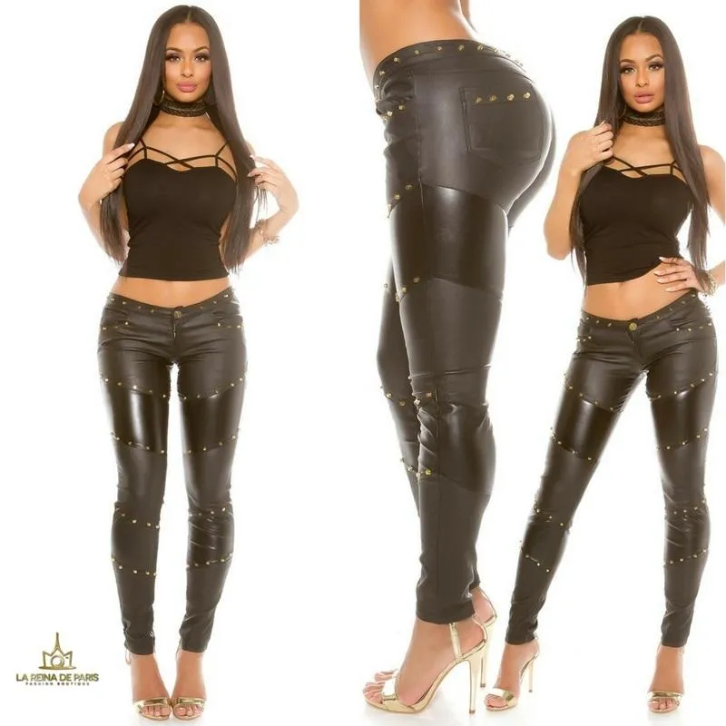 Sexy pantalones de aspecto de cuero 