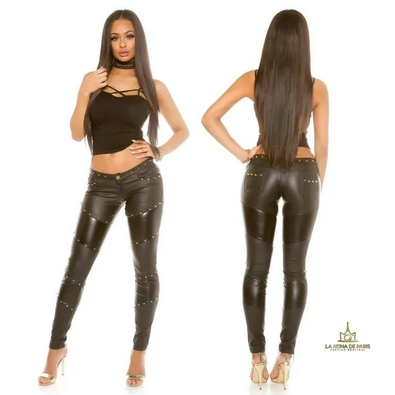 Sexy pantalones de aspecto de cuero 