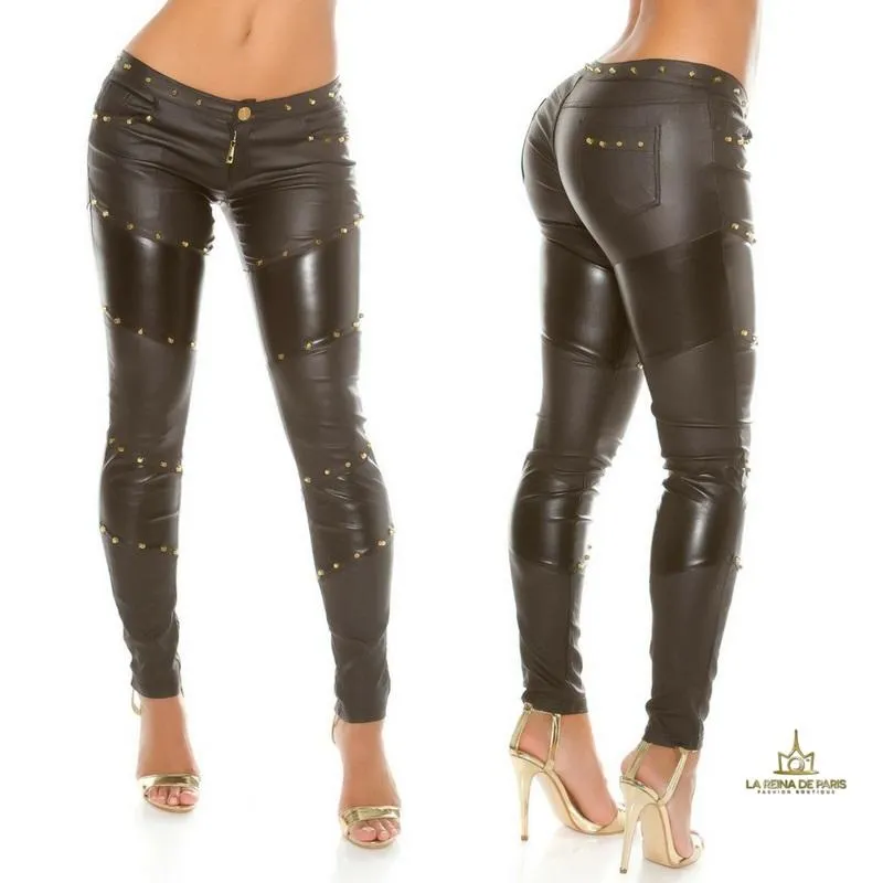 Sexy pantalones de aspecto de cuero 