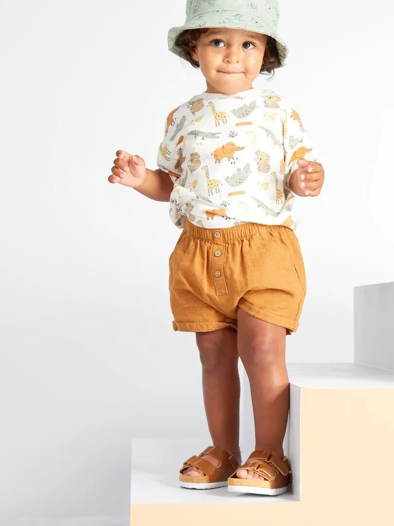 SHORT LISO DE ALGODóN Y LINO  MARRON