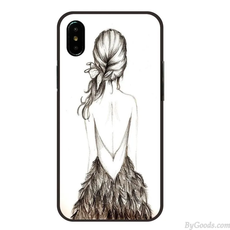  Sketch Long Hair Beautiful Back Girl Iphone 6/8 Plus/11/12/XR Iphone Cases