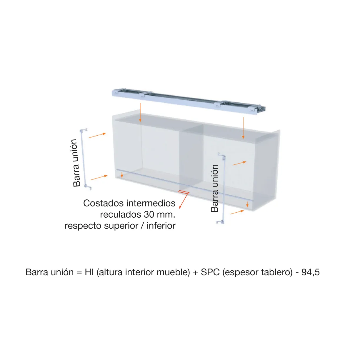 SLIDER S20  SISTEMA CORREDERA OCULTAS MUEBLE ALTO PARA ARMARIOS DE 2 PUERTAS HASTA 20 KG.