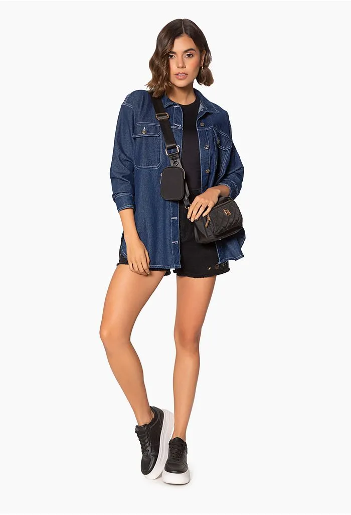 Sobrecamisa en denim para dama manga lar