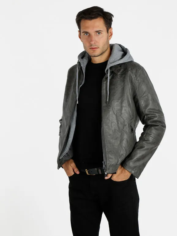 Solada Chaqueta de piel sintética para hombre con capucha.