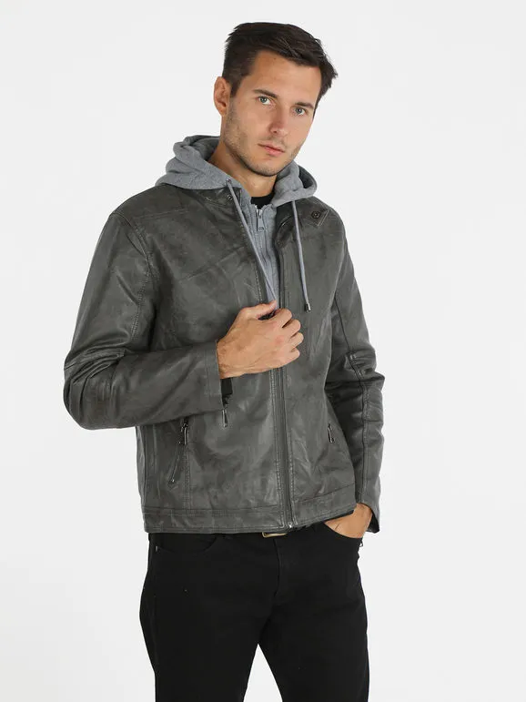 Solada Chaqueta de piel sintética para hombre con capucha.