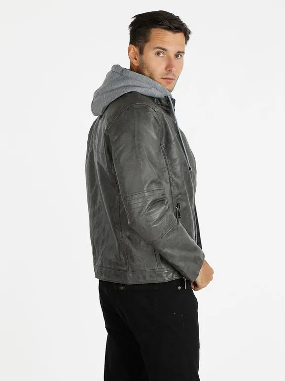 Solada Chaqueta de piel sintética para hombre con capucha.