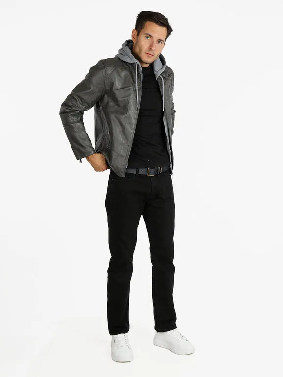 Solada Chaqueta de piel sintética para hombre con capucha.