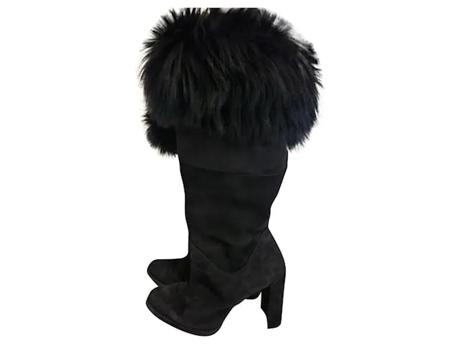 Stuart Weitzman Botas altas de tacón grueso en ante Negro 
