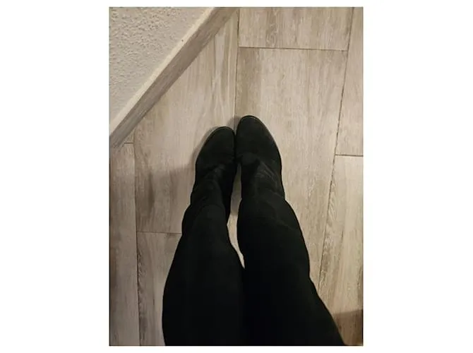 Stuart Weitzman Botas altas de tacón grueso en ante Negro 